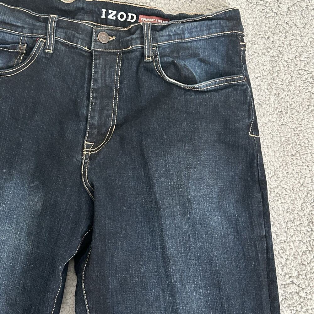 IZOD Comfort Stretch Straight Mens Jeans 34x30 (34X28) Fit Dark Wash Blue Denim - Picture 6 of 13